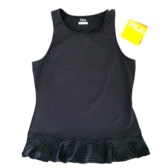 NWT Fila Activewear One Peplum Tank Top Sz M Black Fitted Stretchy 30+ UV Pro - Picture 7 of 12